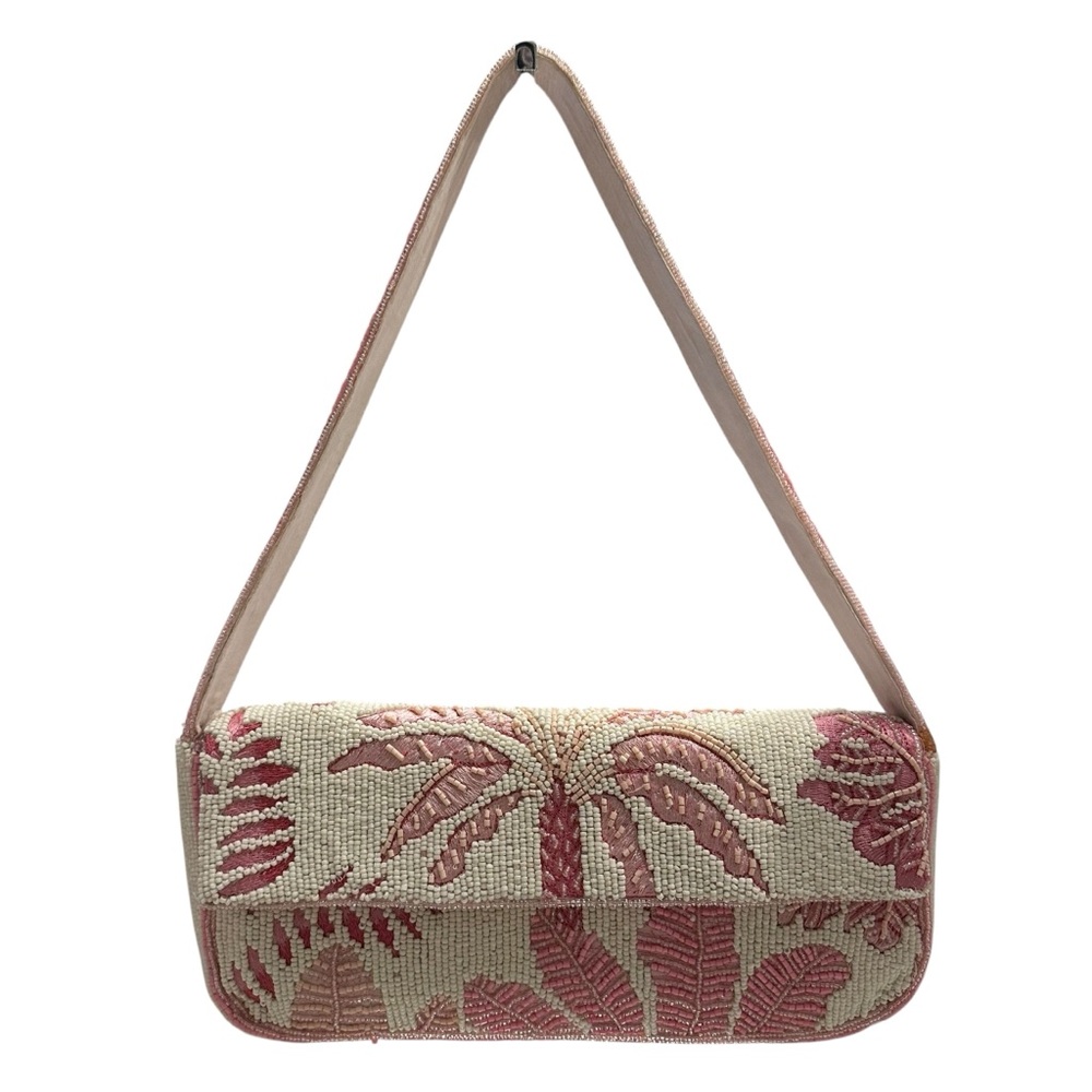 NWT Beaded Pink and Cream Palm Tree Women's  Handbag